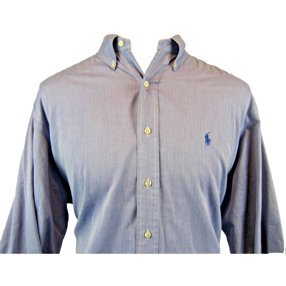 Mens Ralph Lauren Blue Label Yarmouth Cotton LS Blue Dress Shirt sz 16.5-34/35